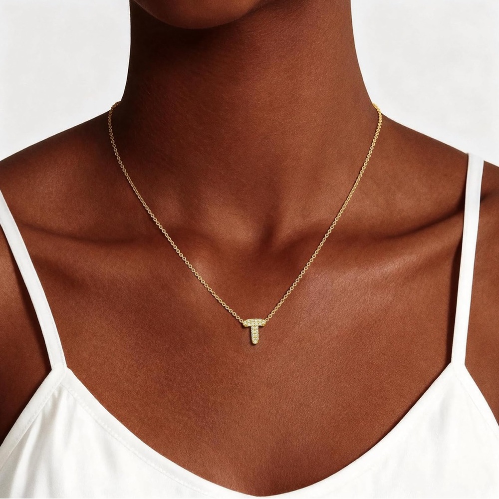 Gold Initial T Pendant Necklace - Women